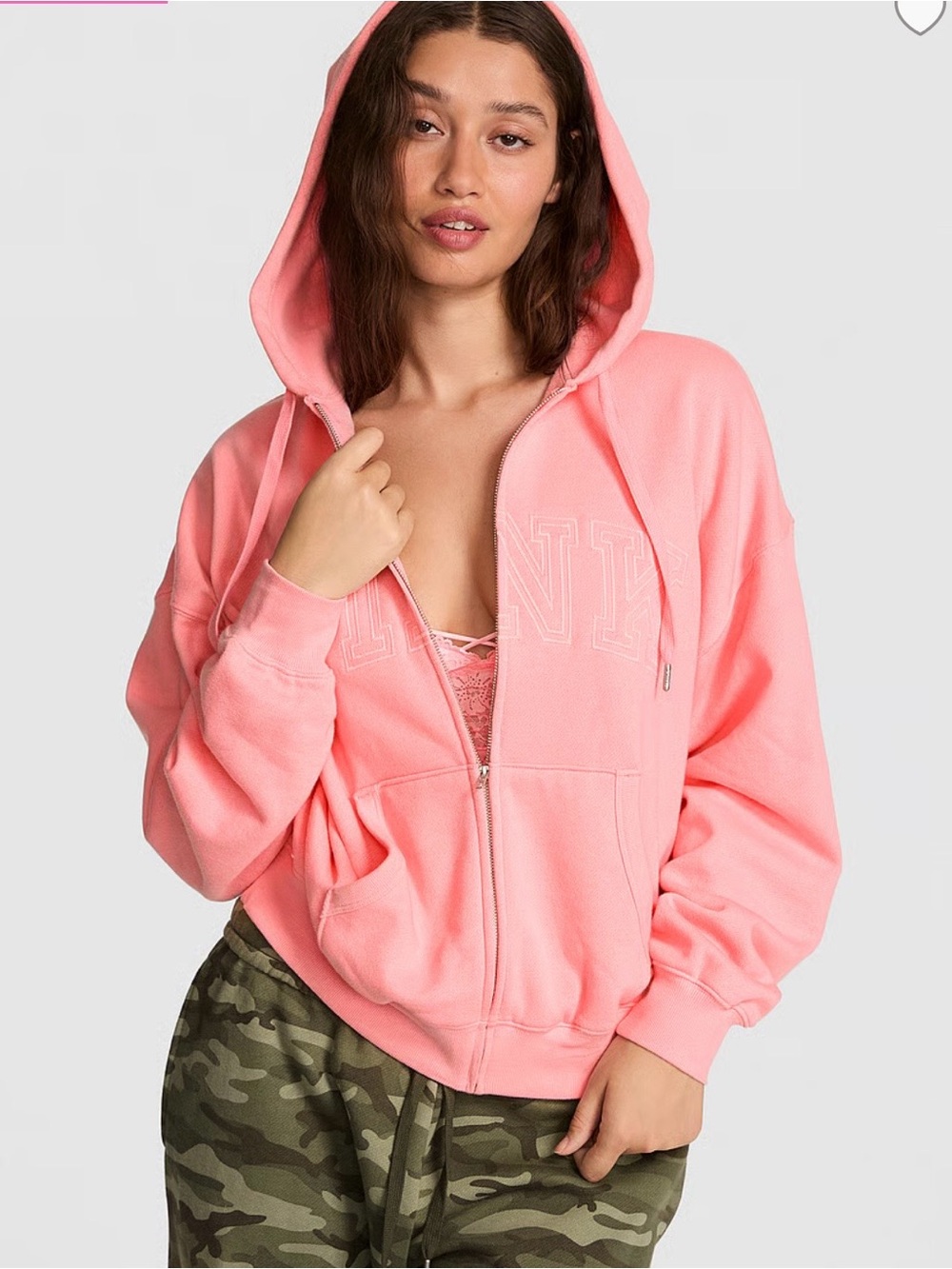 PINK Victoria's Secret Coral Pink Zip-Up Hoodie